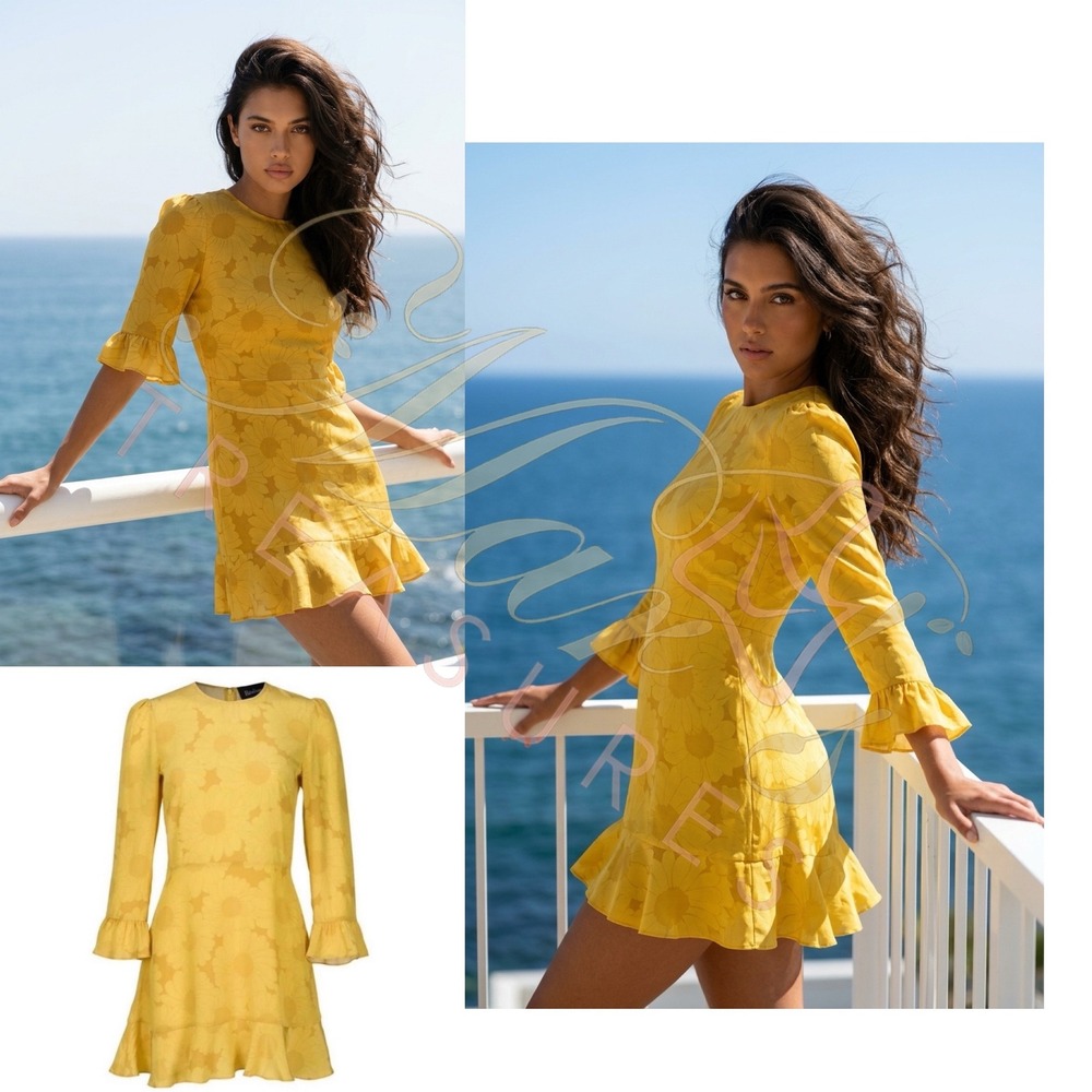 Realisation The Mary Jane Mini Silk Dress Sunflower Gold Print Sz S